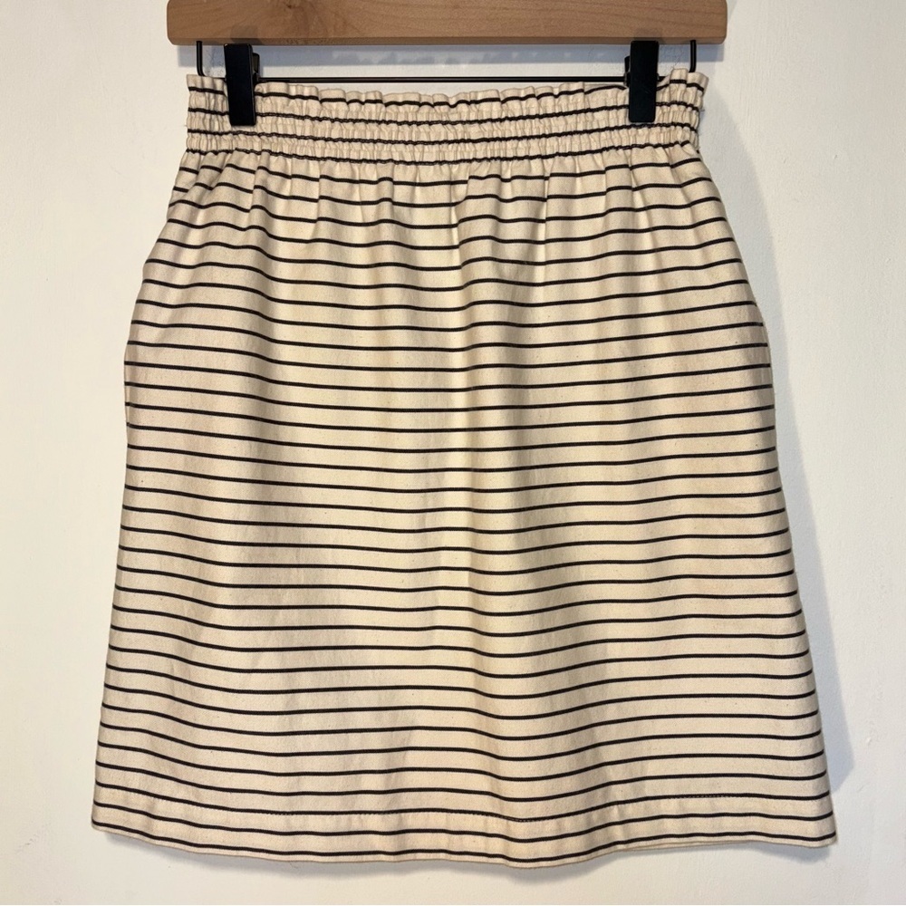 Comme Toi Anthropologie Skirt Cream W/ Navy Stripes Size S Paperbag Waist Pocket